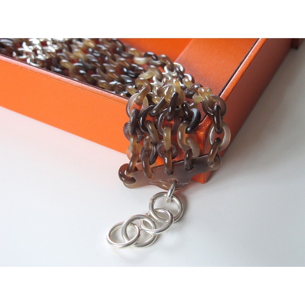 Hermes Horn & Silver Links Ras de Cou Necklace, NIB! - poupishop