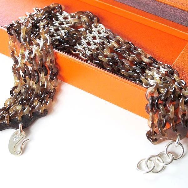 Hermes Horn & Silver Links Ras de Cou Necklace, NIB! - poupishop