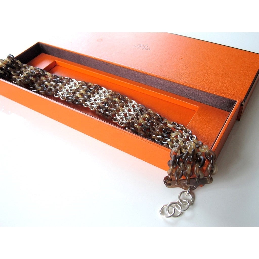 Hermes Horn & Silver Links Ras de Cou Necklace, NIB! - poupishop