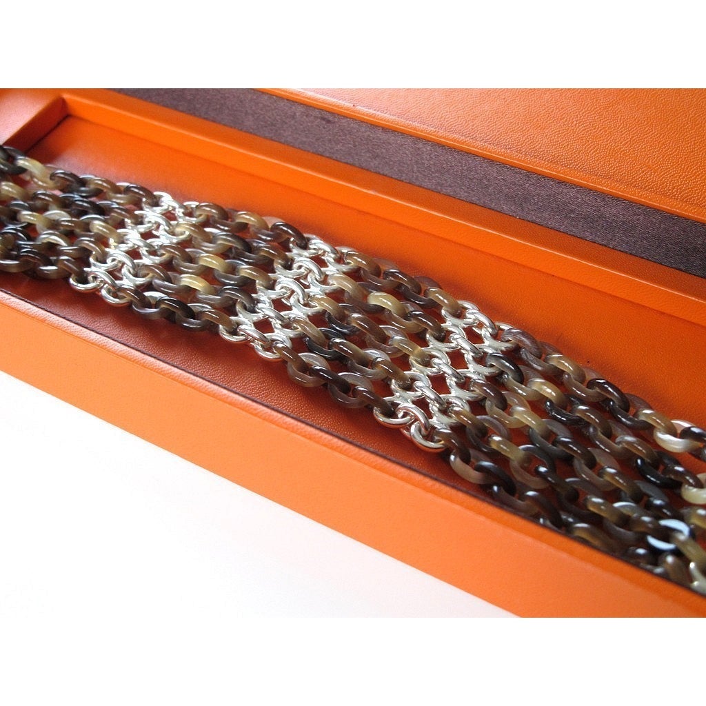 Hermes Horn & Silver Links Ras de Cou Necklace, NIB! - poupishop