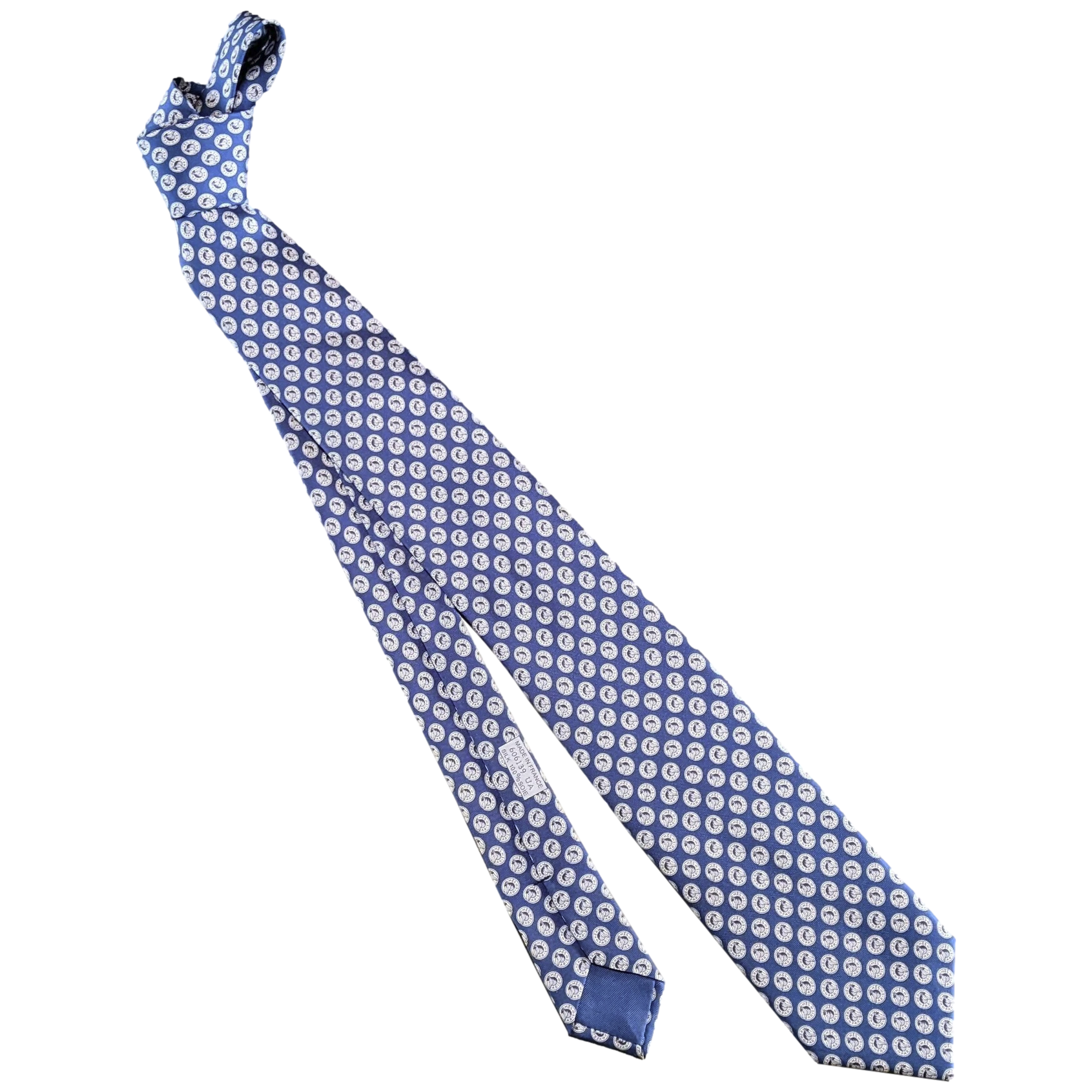Hermes Bleu "Horse Head" Tie 8 cm