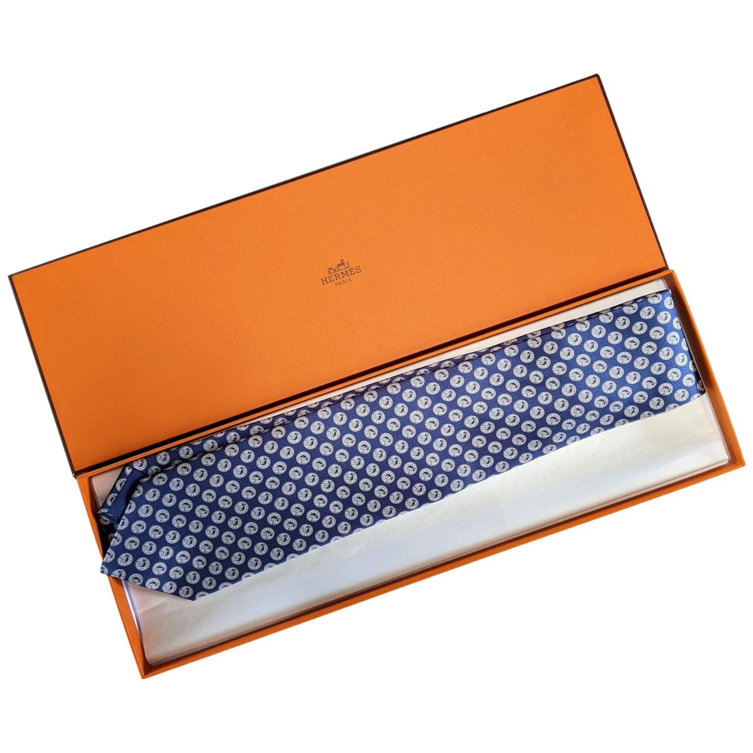 Hermes Bleu "Horse Head" Tie 8 cm