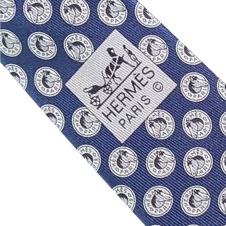 Hermes Bleu "Horse Head" Tie 8 cm