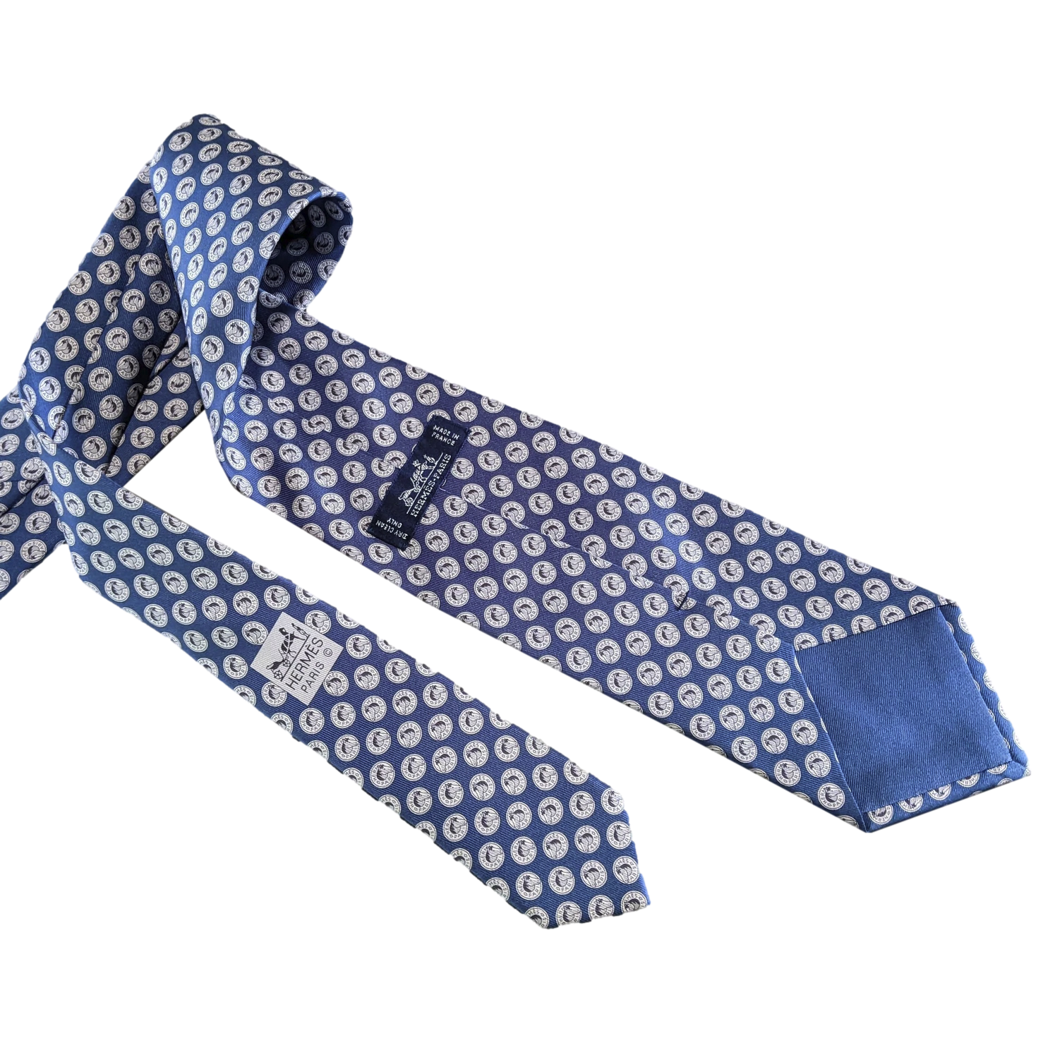 Hermes Bleu "Horse Head" Tie 8 cm
