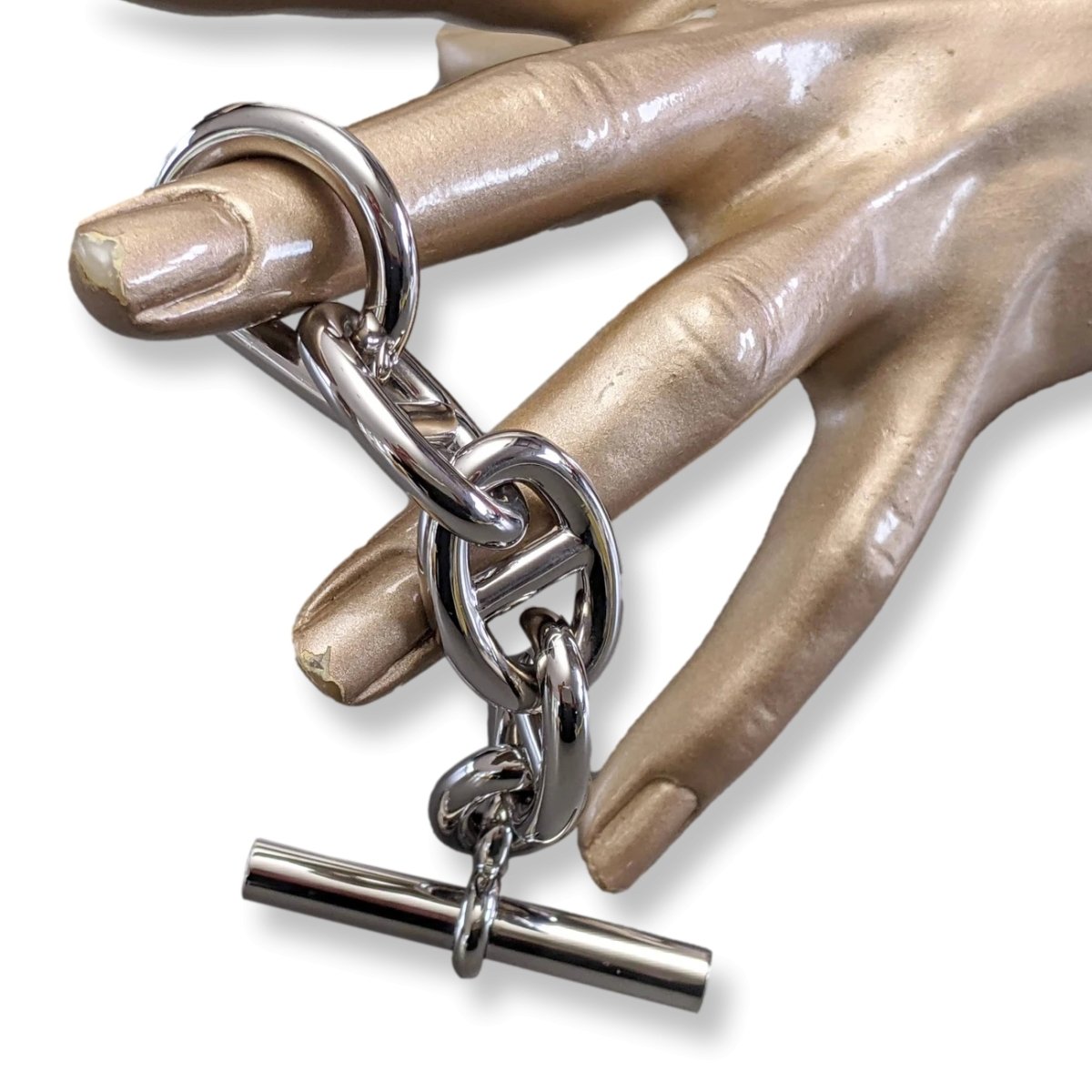 Hermes Huge Shiny Palladium Plated Chaine d'Ancre Bag Charm Key Ring KeyRings, New in Pochette! - poupishop