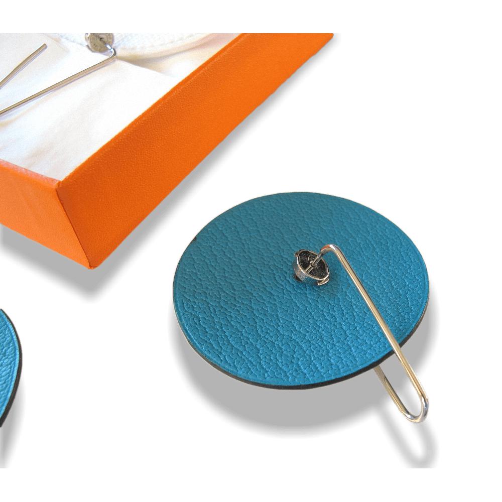 Hermes Huge White/Turquoise Leather Creole Earrings, NIB! - poupishop