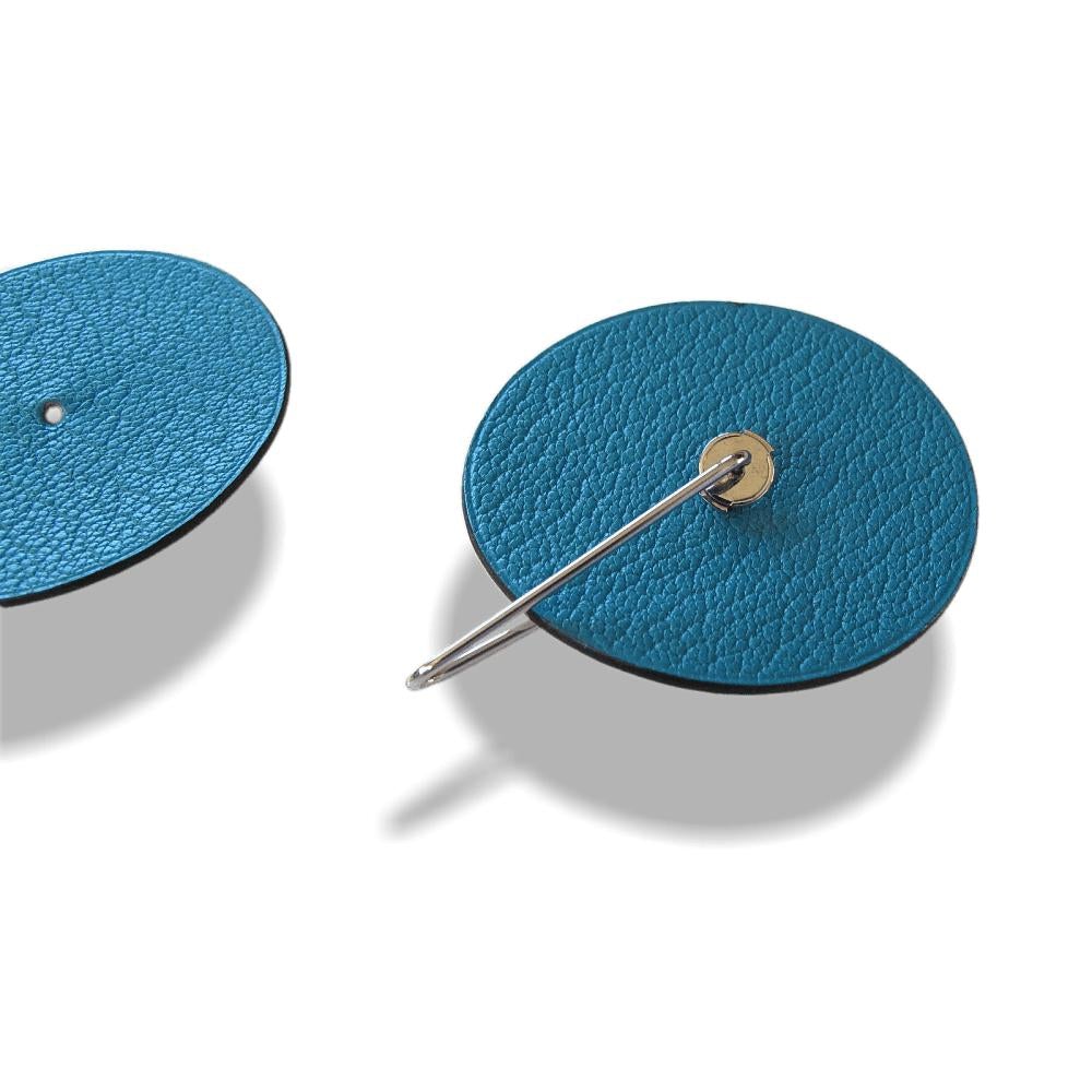 Hermes Huge White/Turquoise Leather Creole Earrings, NIB! - poupishop