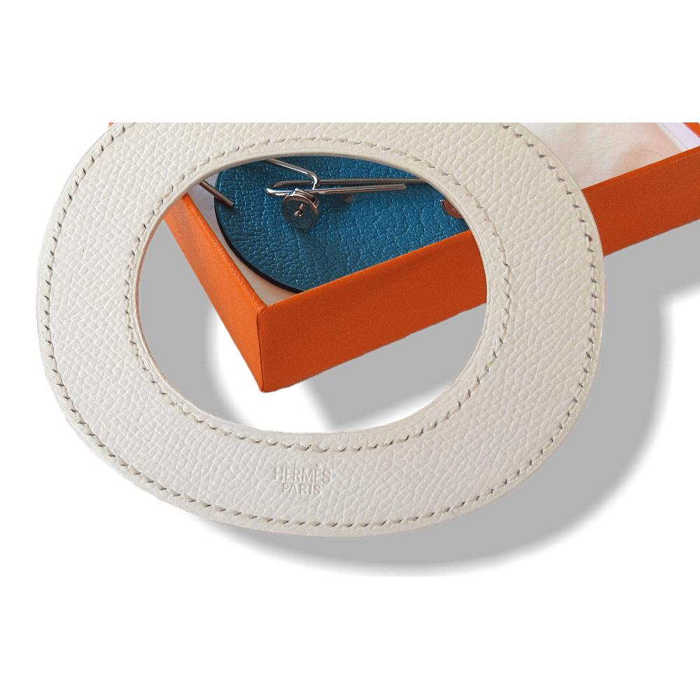 Hermes Huge White/Turquoise Leather Creole Earrings, NIB! - poupishop