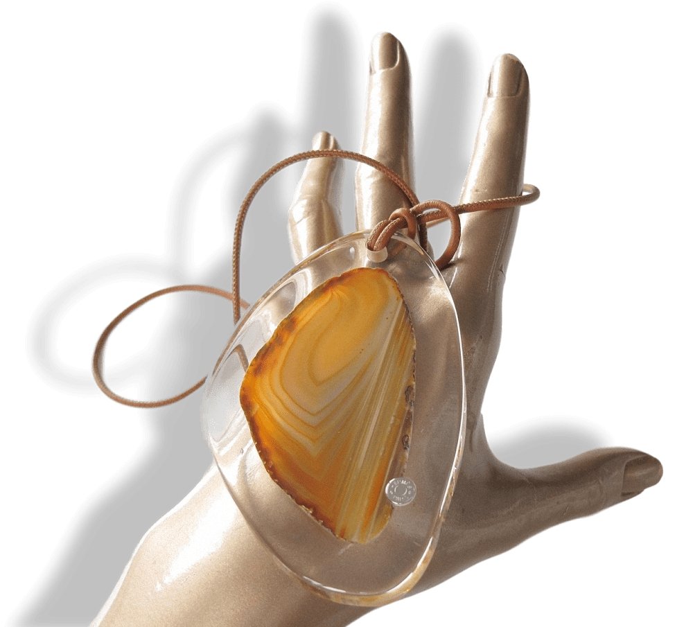 Hermes Incredible Agate Stone Mineral Huge Pendant with Leather Cord, New in Pochette! - poupishop