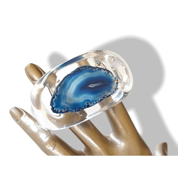 Hermes Incredible Blue Agate Stone Mineral Cuff Bracelet Manchette, NIB! - poupishop