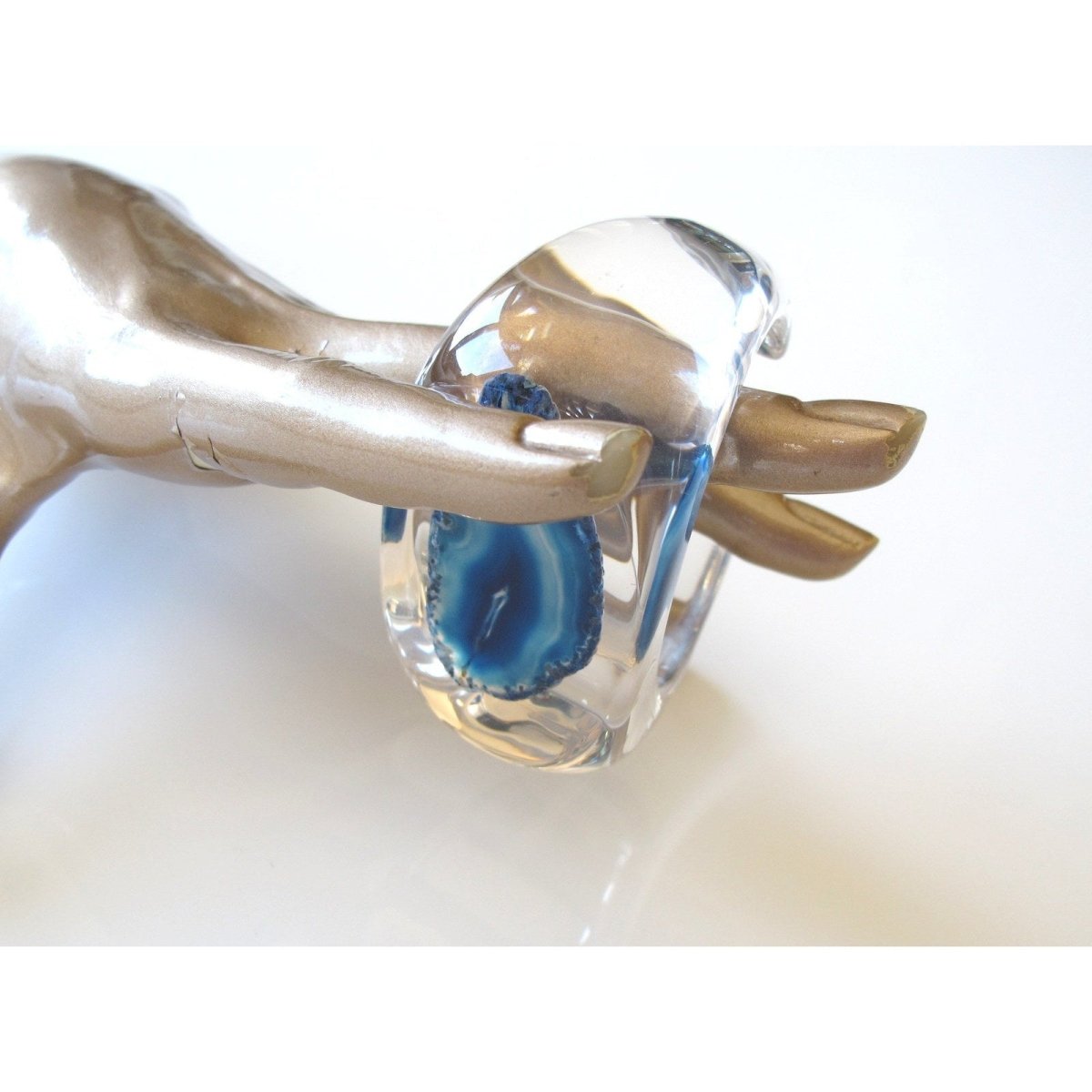 Hermes Incredible Blue Agate Stone Mineral Cuff Bracelet Manchette, NIB! - poupishop