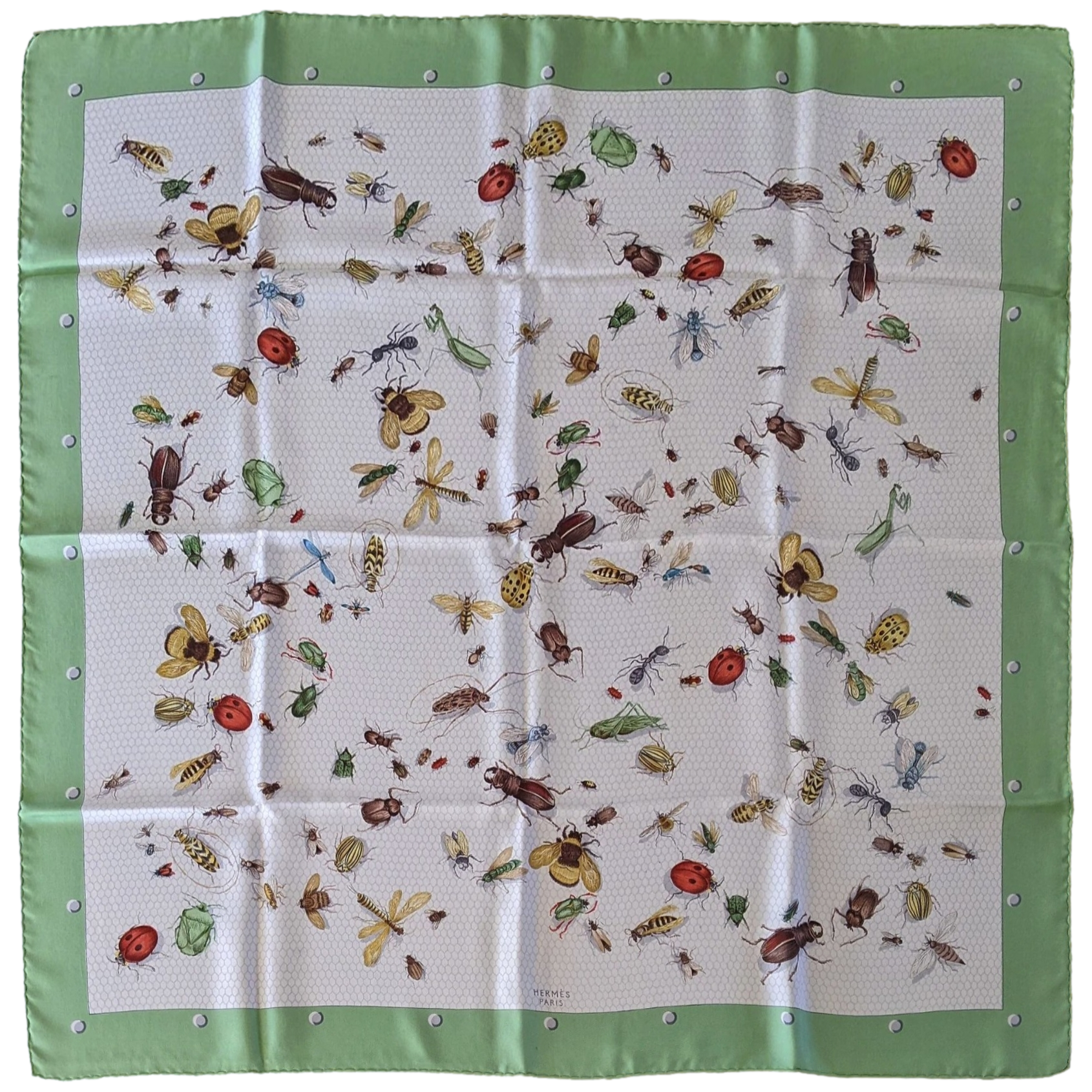 Hermes 1958 Amande/Multi "Insectes" Insects by MME. La Torre Jacquard Twill Silk 90cm