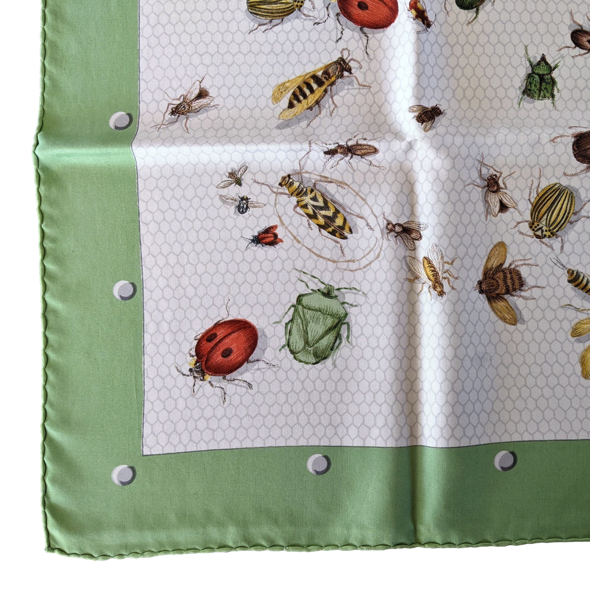 Hermes 1958 Amande/Multi "Insectes" Insects by MME. La Torre Jacquard Twill Silk 90cm