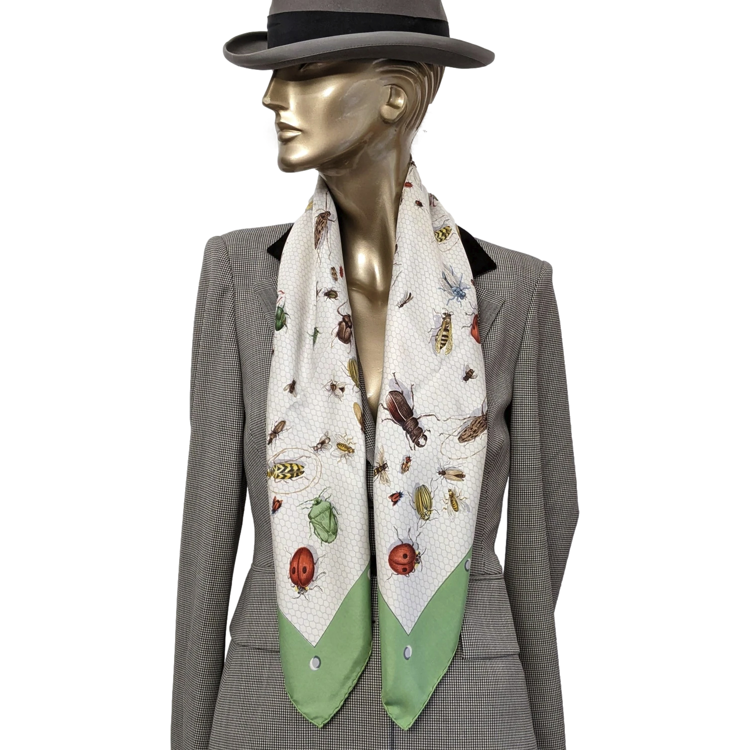 Hermes 1958 Amande/Multi "Insectes" Insects by MME. La Torre Jacquard Twill Silk 90cm