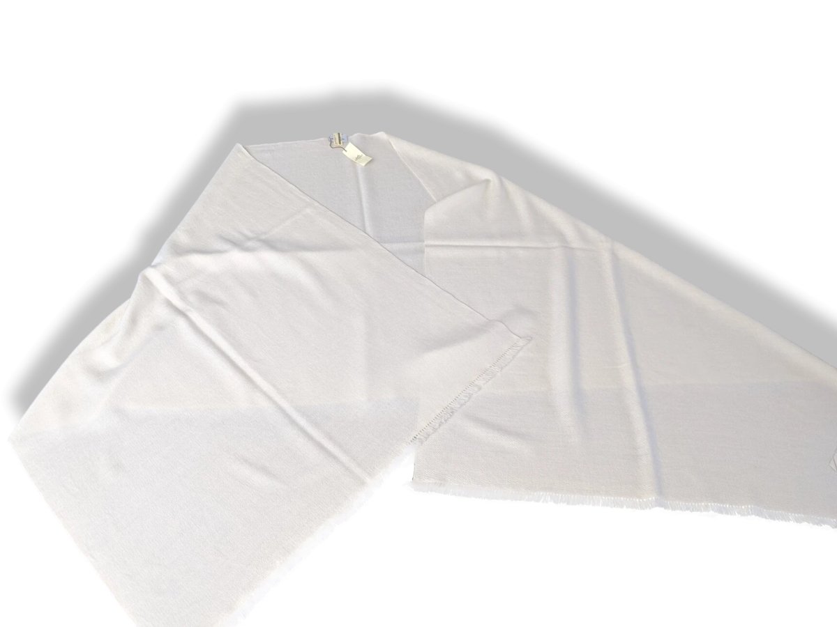 Hermes Ivoire Fringed 100% Cashmere ETOLE CRAFT Muffler Hand Woven in Nepal 77 x 230 cm, BNWT! - poupishop