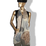Hermes Ivory/Grey/Etoupe Chic Palette CONFETTIS D'EX LIBRIS Mousseline Silk Stole, New! - poupishop