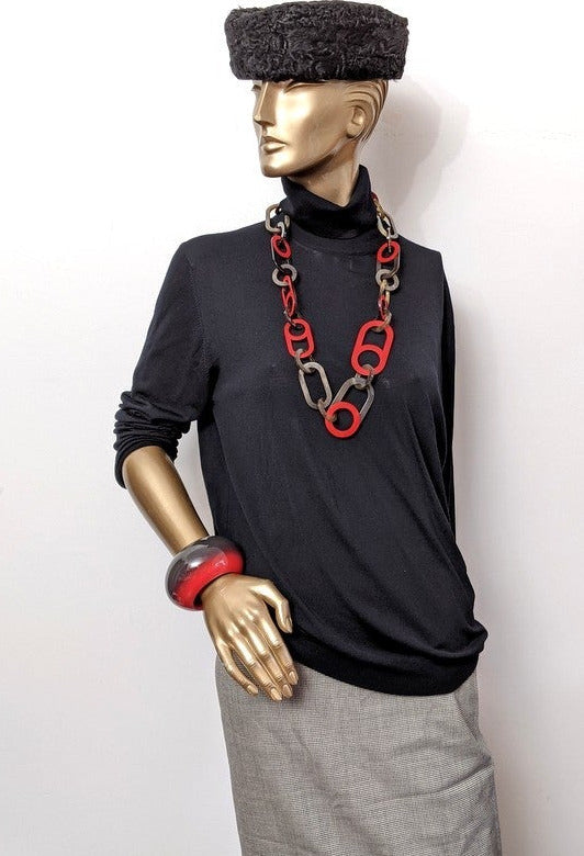 Hermes [J01] Rouge/Naturel Horn Corne Laquée VARIATION Necklace, BNIB! - poupishop
