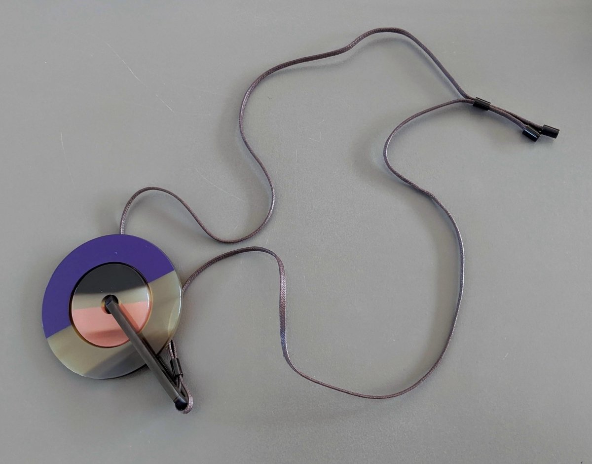Hermes [J04] Purple/Pink Laquered Buffalo Horn ECLIPSE Pendant GM, BNIB! - poupishop