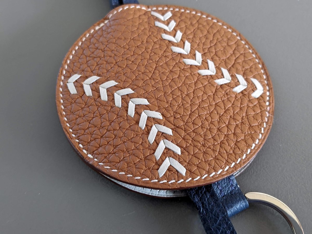 Hermes [J06] Gold/Pearl/Bleu de Malte ETUI CLES BASEBALL GM Key Ring Necklace, NWtIB! - poupishop