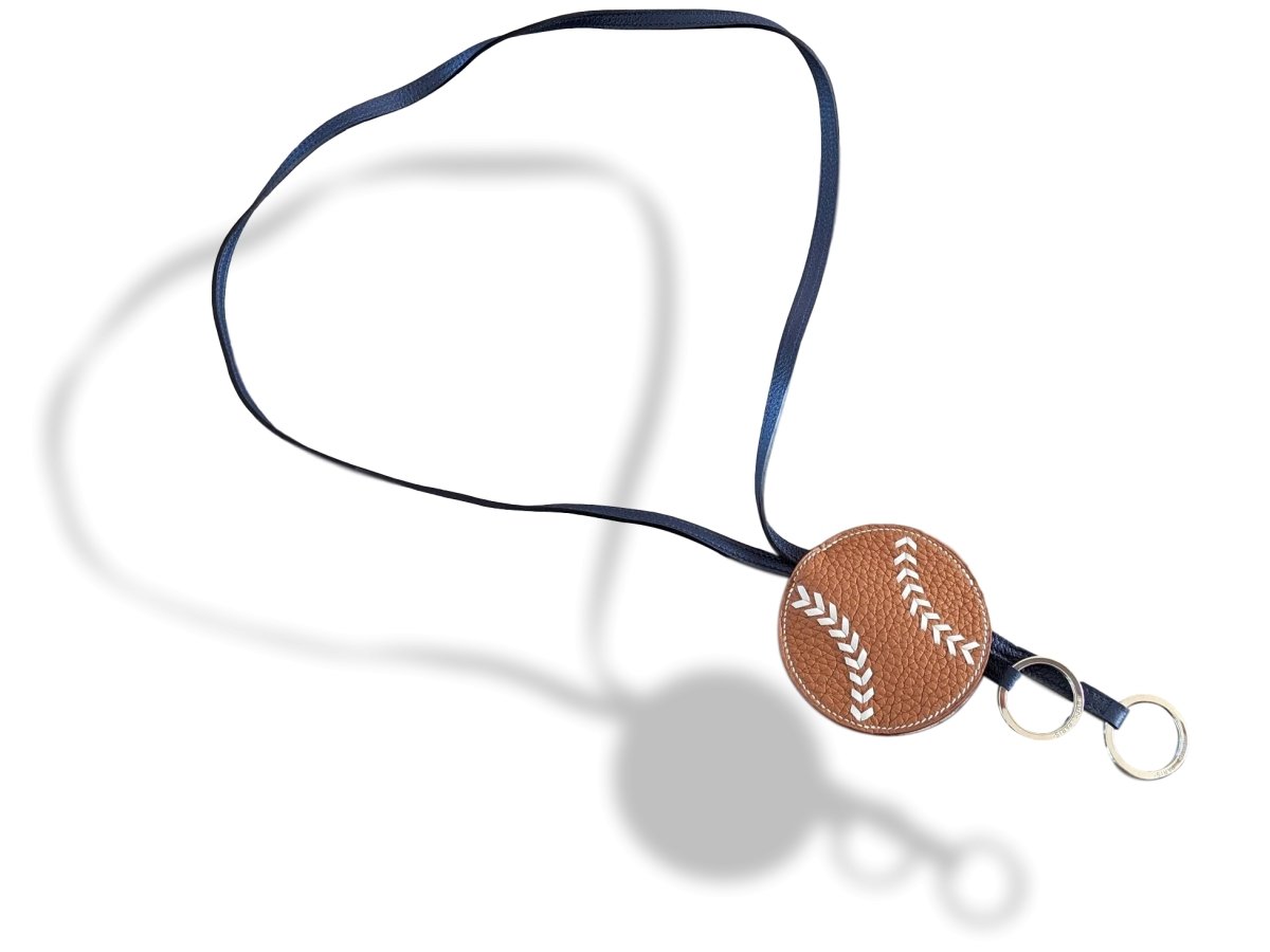 Hermes [J06] Gold/Pearl/Bleu de Malte ETUI CLES BASEBALL GM Key Ring Necklace, NWtIB! - poupishop