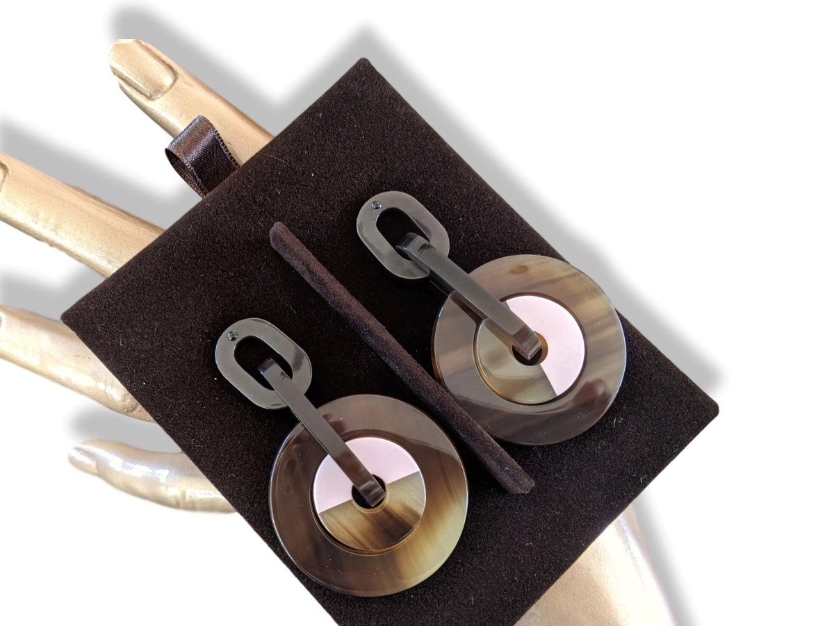 Hermes [J09] Rose Dragee/Mint Laquered Horn ECLIPSE Drop Earrrings, NWTIB! - poupishop