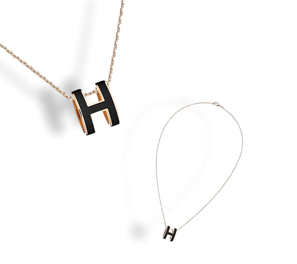 Hermes [J10] Black Laquered and Plated Yellow Gold POP H Pendant, BNIB! - poupishop