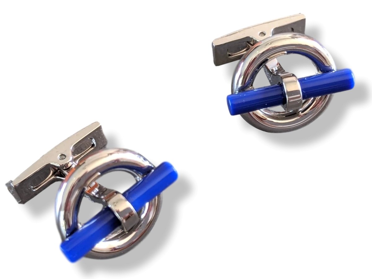 Hermes [J12] Bleu Royal/Argent Resine/Palladium FLIBUSTIER Cufflinks, NWTIB! - poupishop