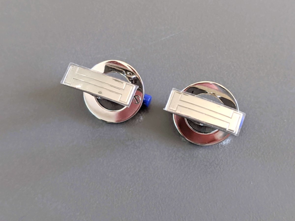 Hermes [J12] Bleu Royal/Argent Resine/Palladium FLIBUSTIER Cufflinks, NWTIB! - poupishop