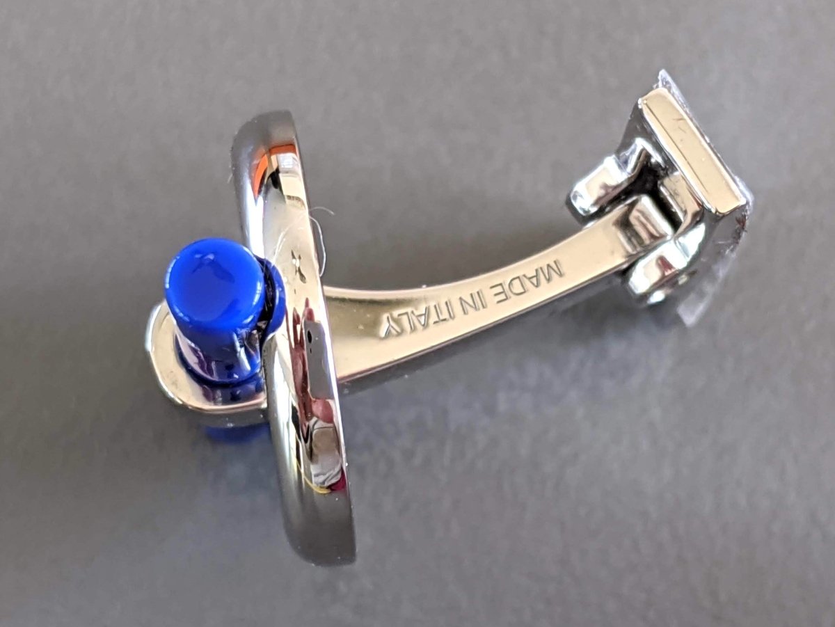 Hermes [J12] Bleu Royal/Argent Resine/Palladium FLIBUSTIER Cufflinks, NWTIB! - poupishop