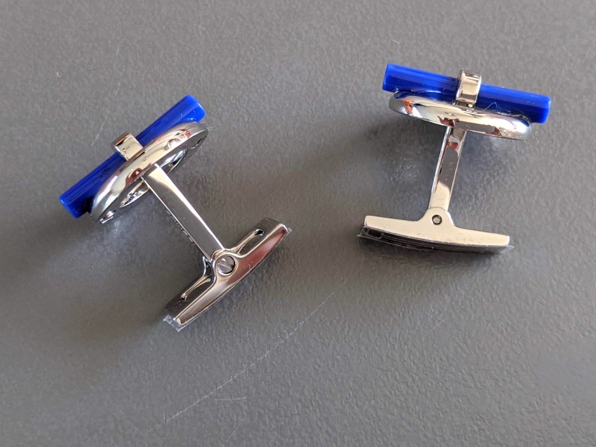 Hermes [J12] Bleu Royal/Argent Resine/Palladium FLIBUSTIER Cufflinks, NWTIB! - poupishop