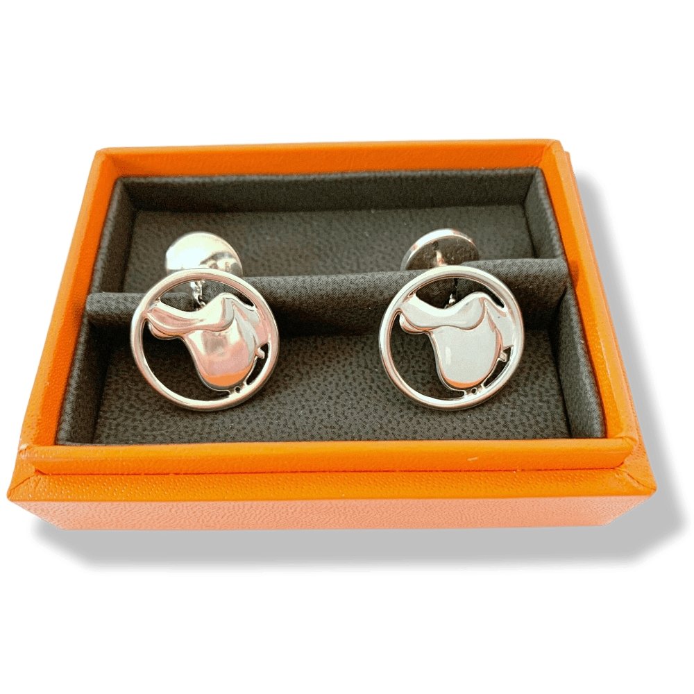 Hermes [j15] Sterling Silver 925/1000 PADDOCK SELLE Cufflinks, NIB! - poupishop