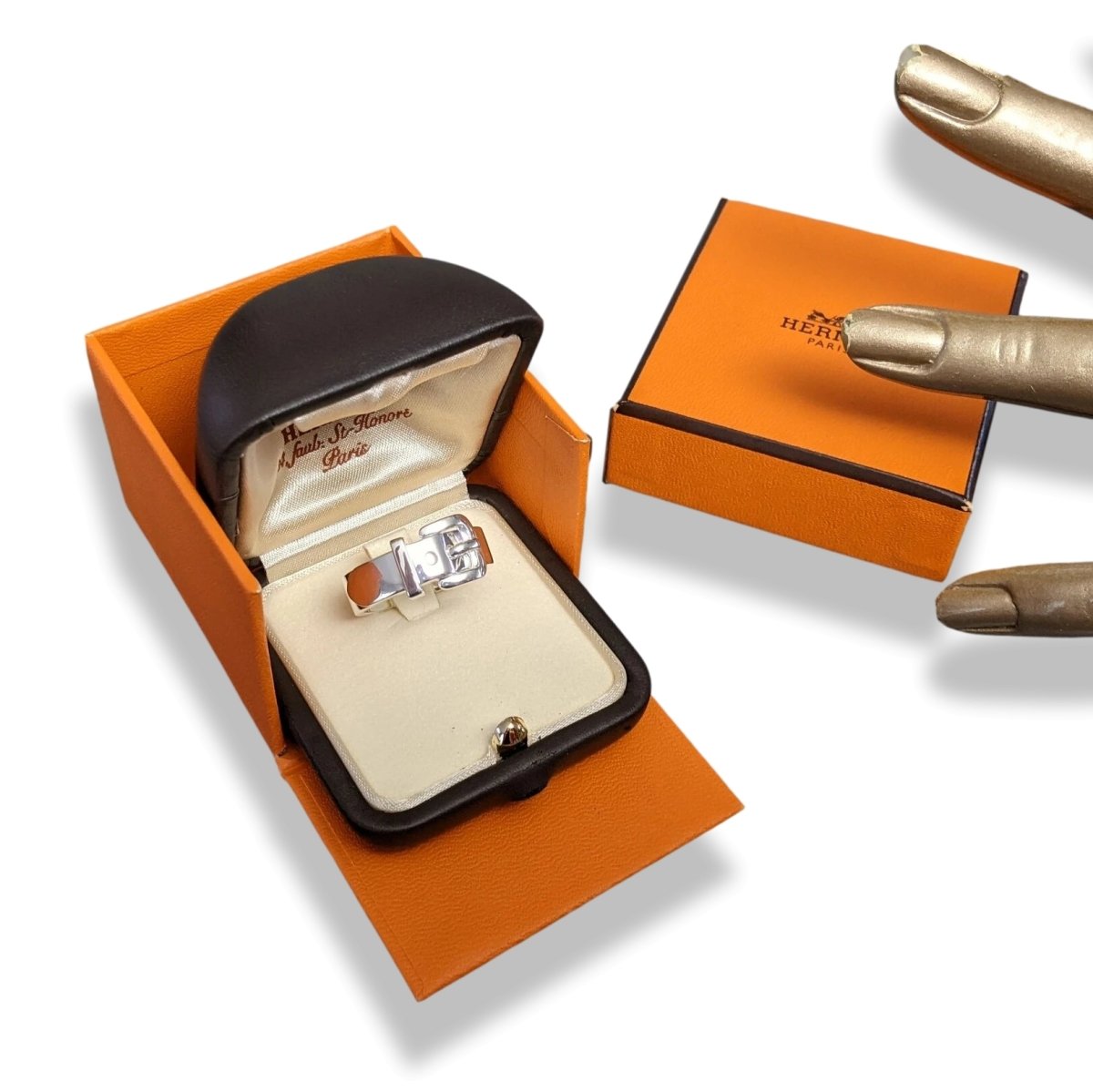 Hermes [J15] Unisex Shiny Sterling Silver 925 CEINTURE Ring Sz 65, NIB! - poupishop