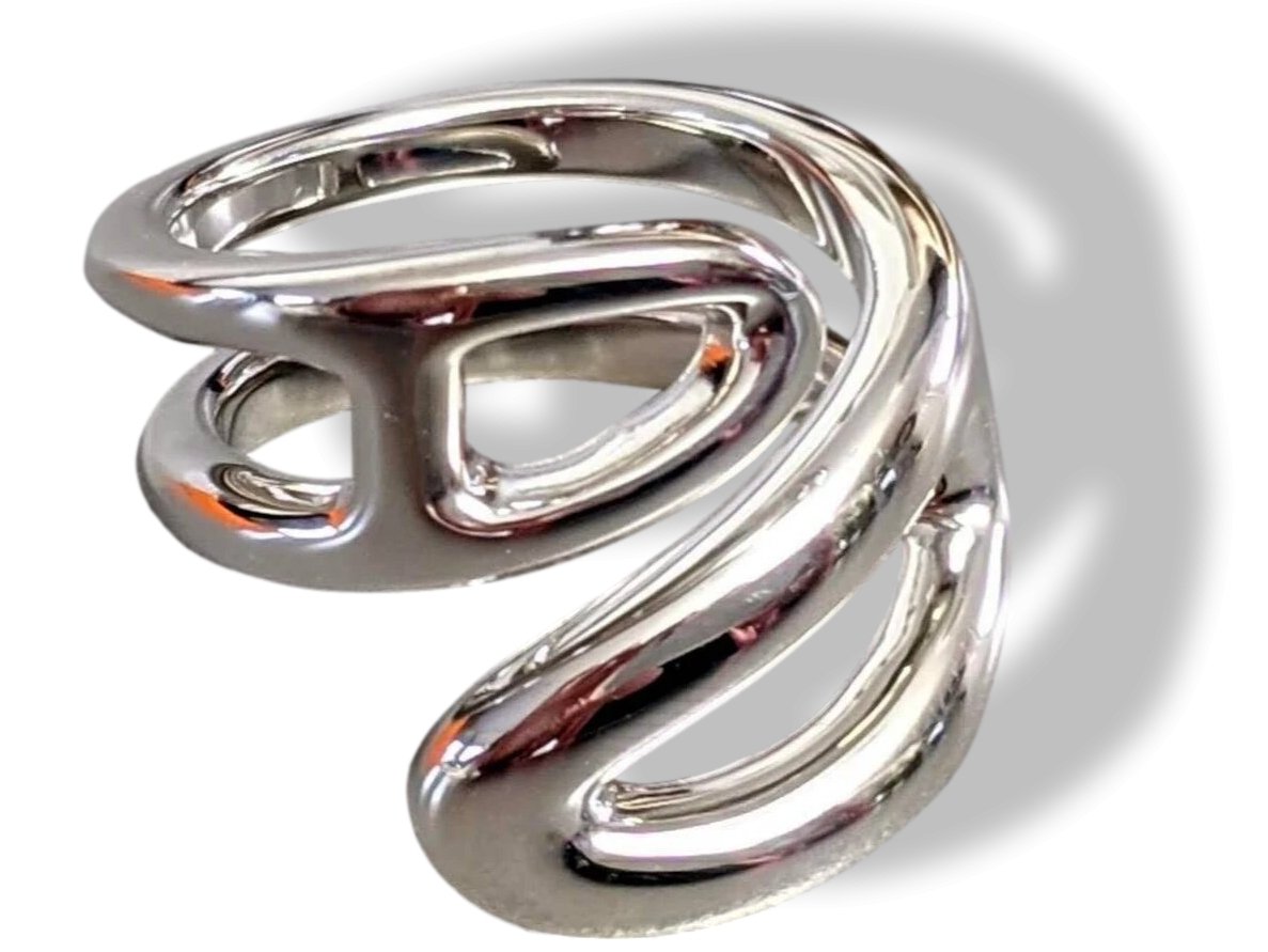 Hermes [J17] Women Shiny Sterling Silver 925 TWIST Chaine D'ancre Ring Sz 50, BNIB!