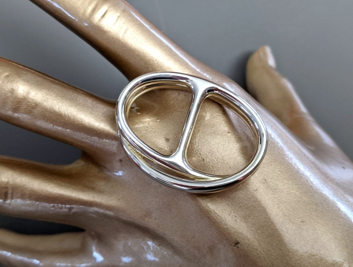 Hermes [J18] Shiny Sterling Silver 925 DOUBLE CHAINE D'ANCRE PUNK DUBBLE Ring Sz52, NIB!