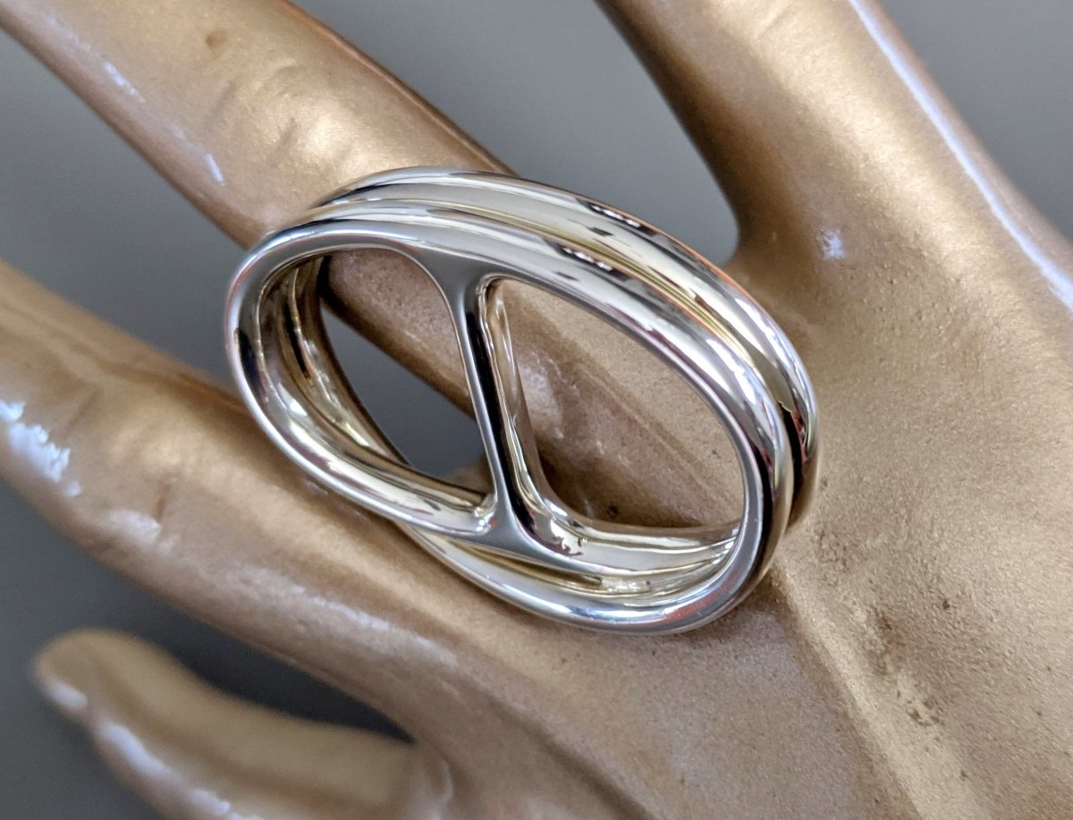 Hermes [J18] Shiny Sterling Silver 925 DOUBLE CHAINE D'ANCRE PUNK DUBBLE Ring Sz52, NIB!