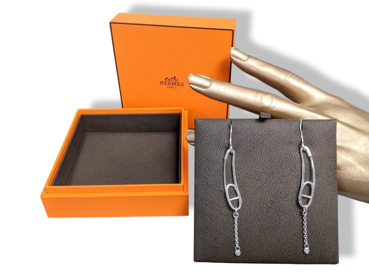 Hermes [J20] Sterling Silver & Diamonds CHAINE D'ANCRE PUNK Earrings, Small Model, NIB! - poupishop