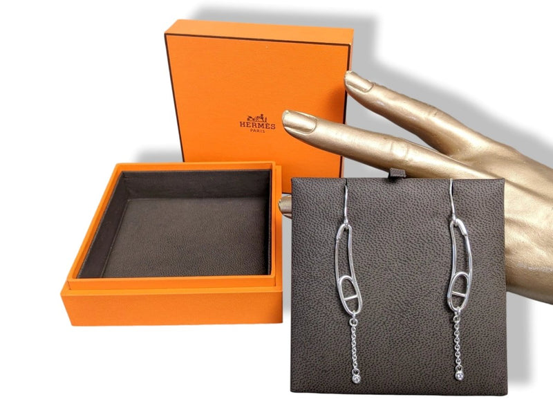 Hermes [J20] Sterling Silver & Diamonds CHAINE D'ANCRE PUNK Earrings, Small Model, NIB! - poupishop