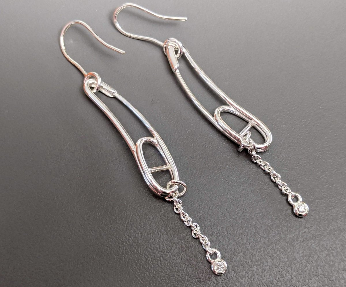 Hermes [J20] Sterling Silver & Diamonds CHAINE D'ANCRE PUNK Earrings, Small Model, NIB! - poupishop
