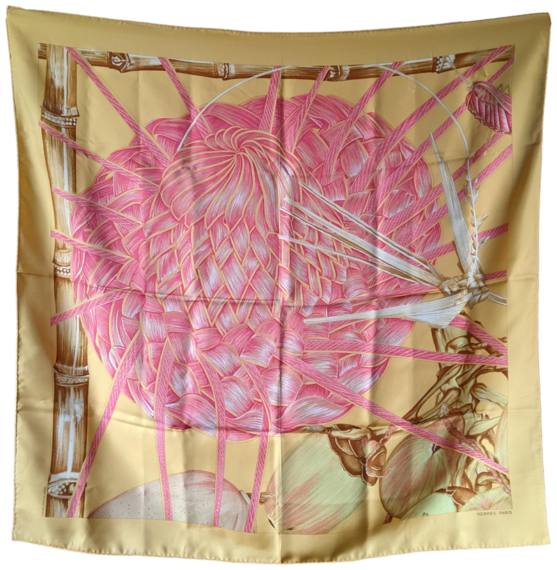 HERMES 1994 JARDIN CREOLE DETAIL Twill Silk Scarf 90