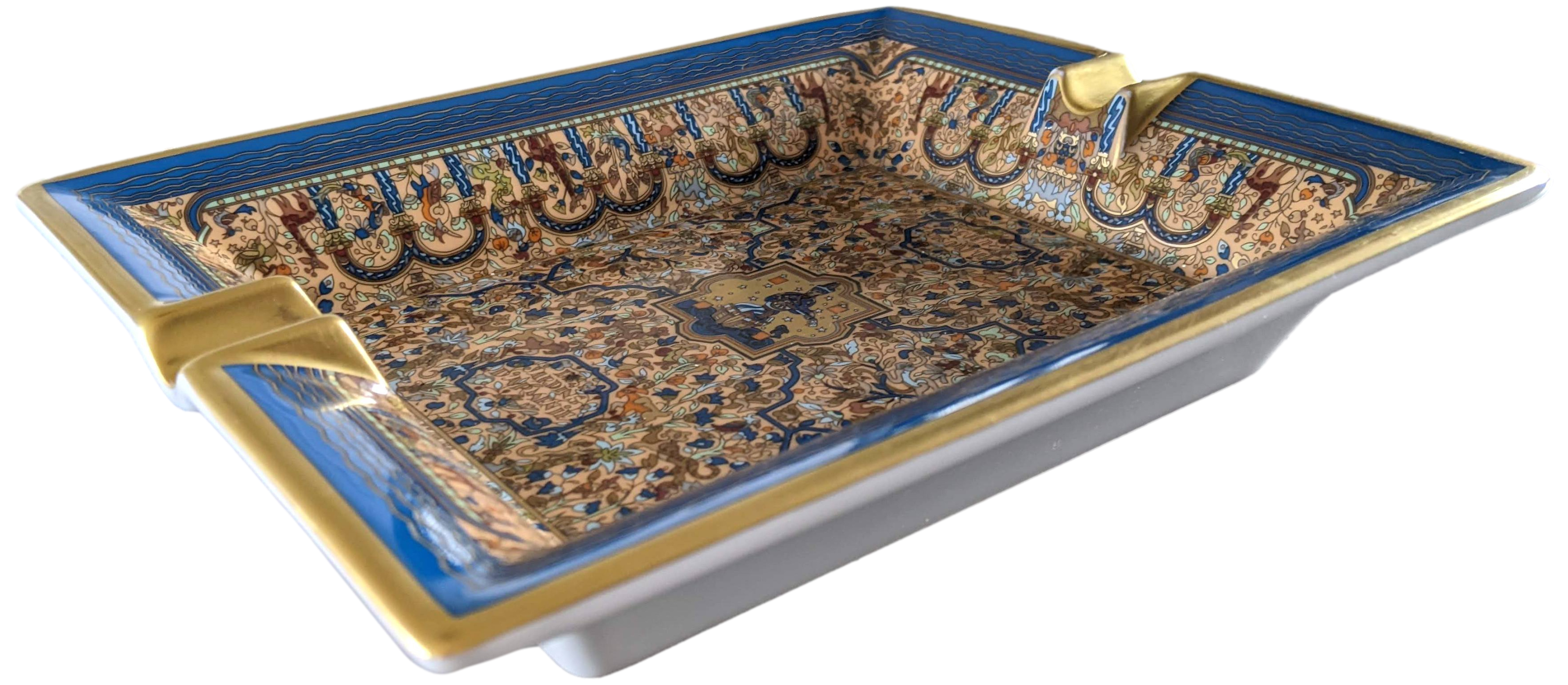 Hermes Hand Painted "Jardins d'Armenie" Limoges Porcelain Cigar Ashtray GM