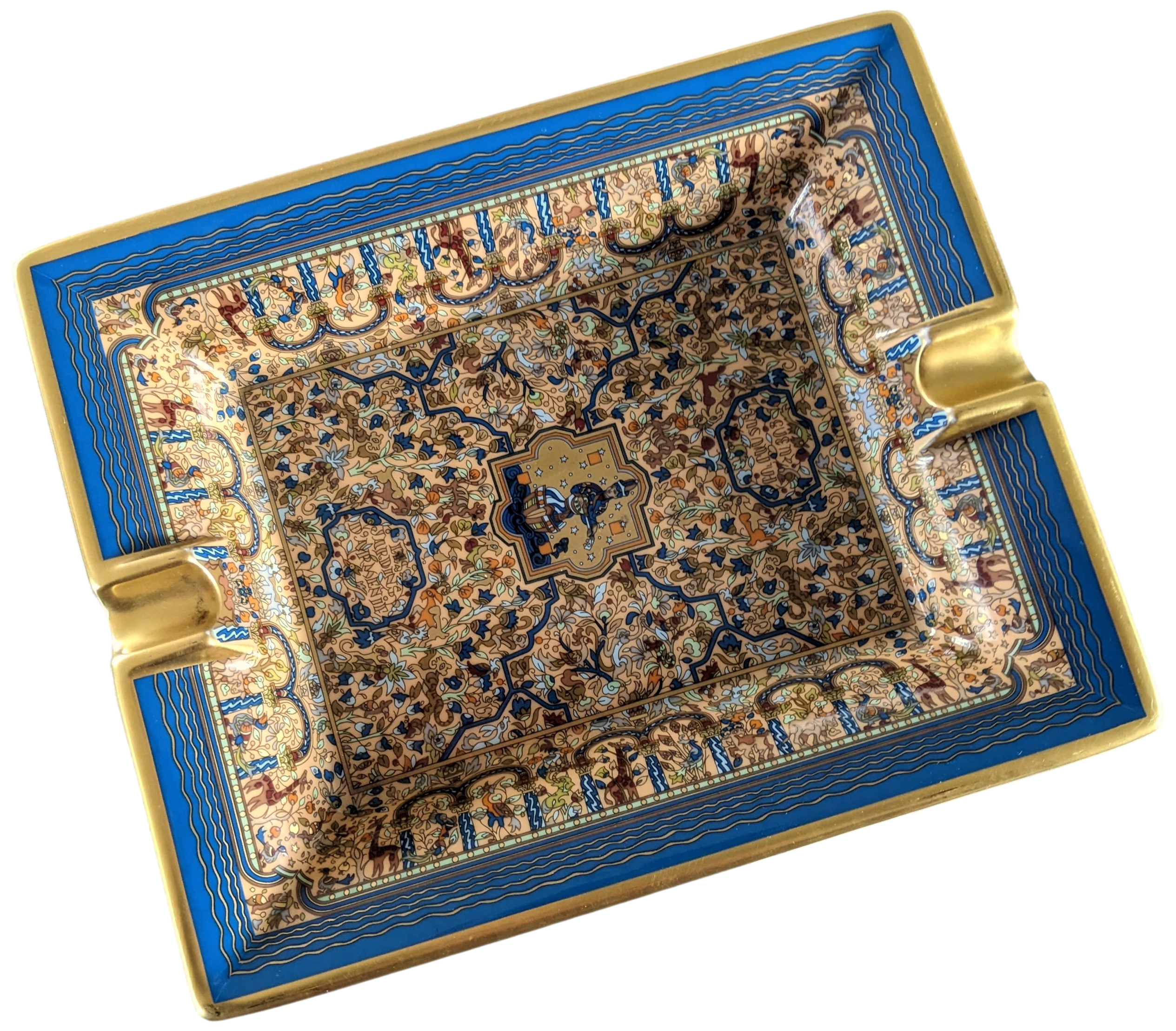 Hermes Hand Painted "Jardins d'Armenie" Limoges Porcelain Cigar Ashtray GM