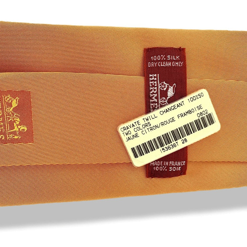 Hermes Jaune Citron Rouge Framboise Changeante TWO COLORS 100% Silk Tie 8cm, NWT in Pochette! - poupishop