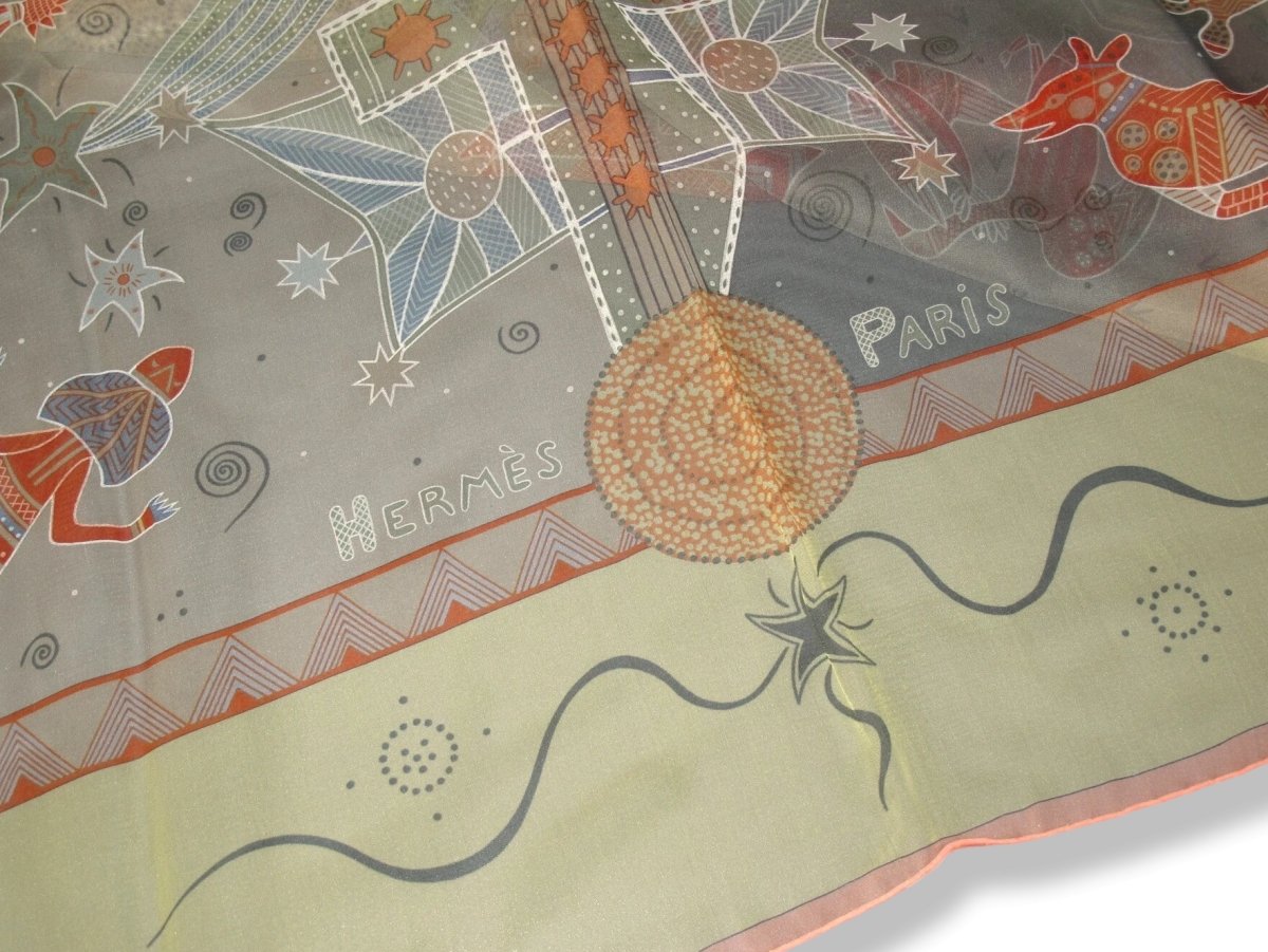 Hermes Jaune Pale/Celadon REVES D'AUSTRALIE Mousseline 140, New! - poupishop
