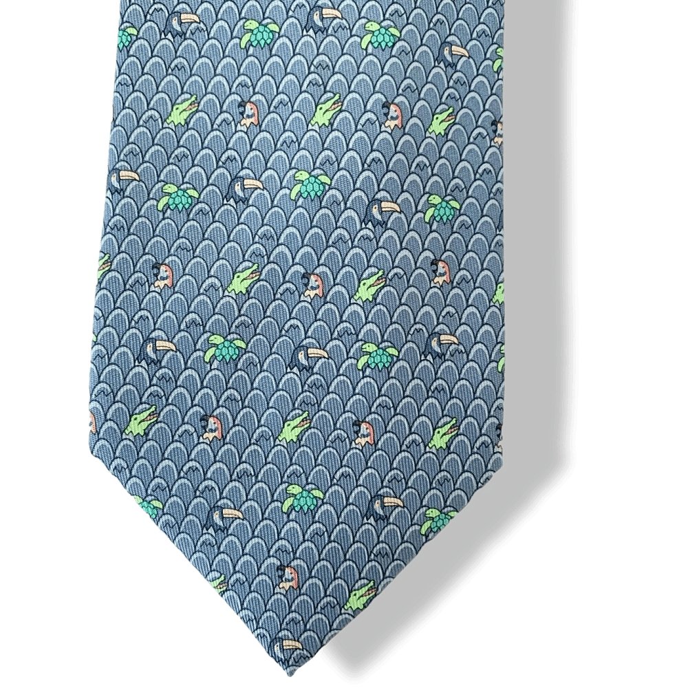 Hermes Jean Blue, Pink, Green LE PREMIER JOUR Twill Silk Tie, NWT in Pochette! - poupishop