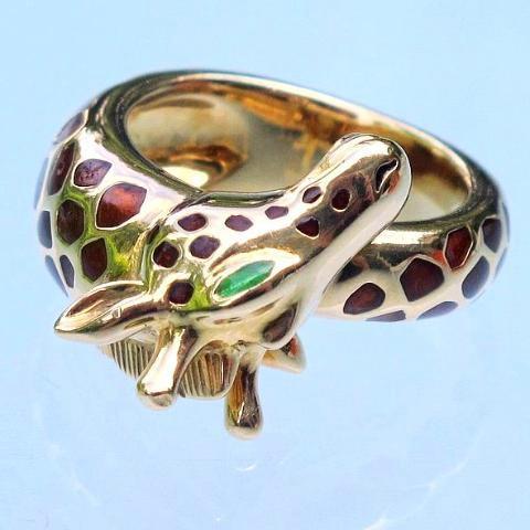 Hermes Joaillerie Gold 18K Enamelled Girafe Ring, Box! - poupishop