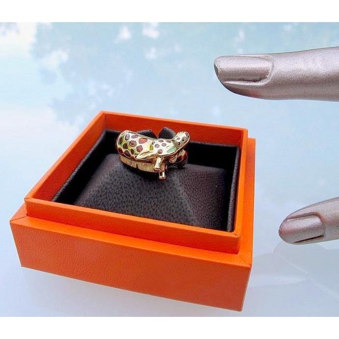 Hermes Joaillerie Gold 18K Enamelled Girafe Ring, Box! - poupishop