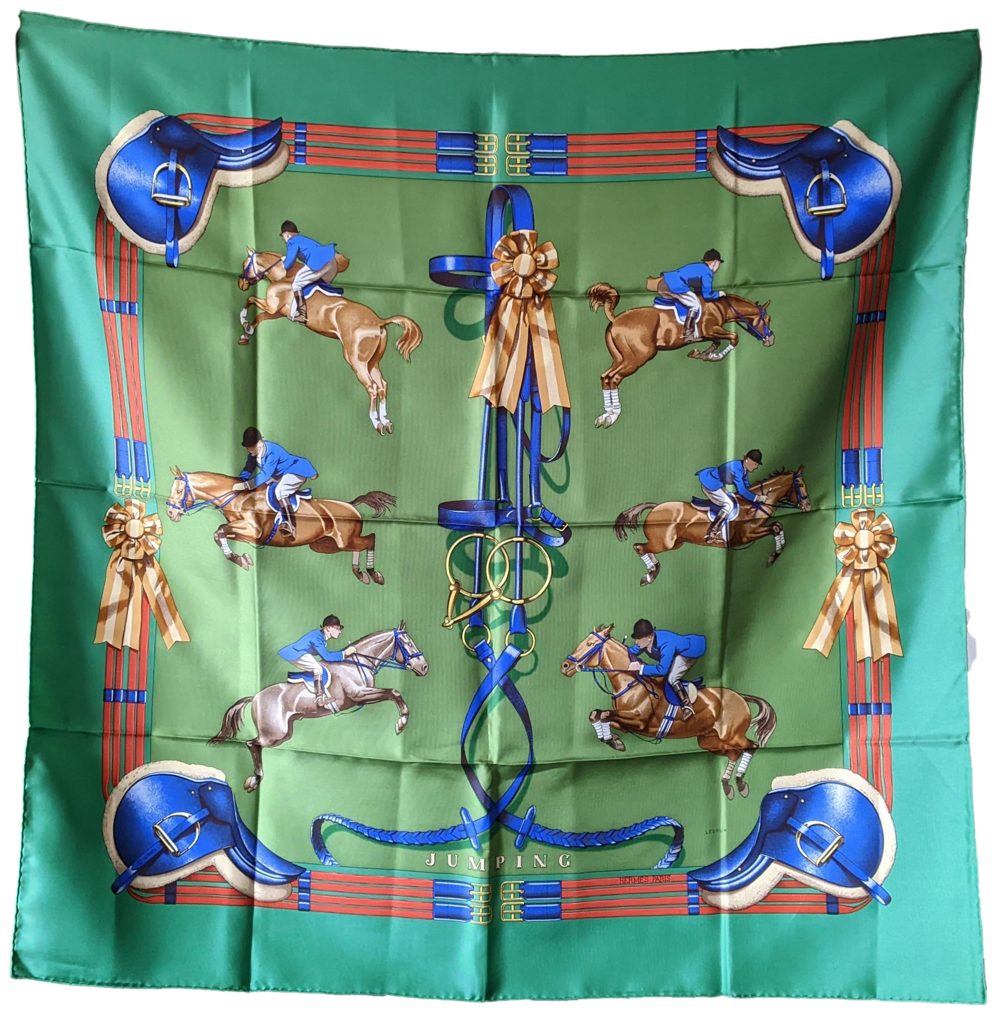 HERMES 1971 JUMPING Twill Silk Scarf 90 x 90 cm