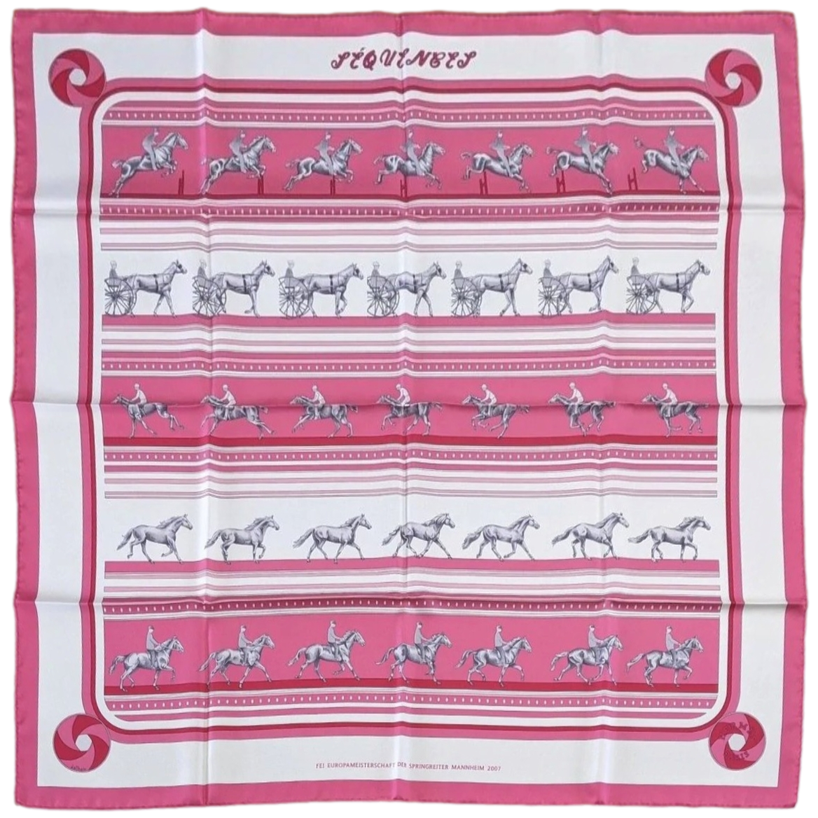 Hermes 2007 Rose Bonbon/Blanc/Gris Special Issue Jumping SEQUENCES FEI by Caty Latham Twill 90cm