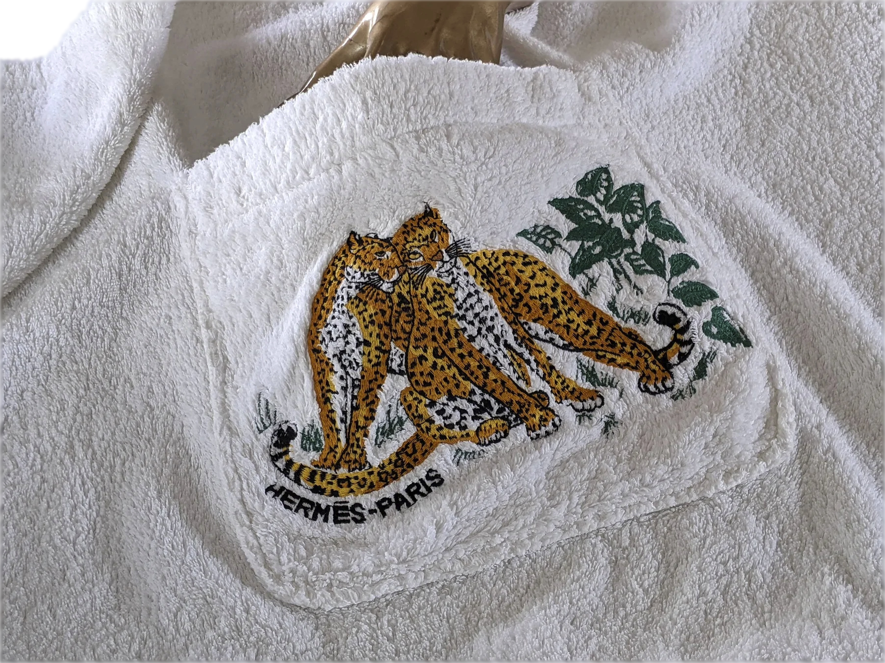 Hermes Vintage Embroidered "Jungle Love" Velcro Terry Beach Skirt with Large Pocket