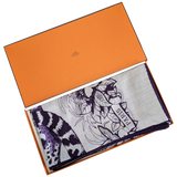 Hermes Gris [C210] Chiné/Iris "Jungle Love Tattoo" by Robert Dallet Cashmere 140 cm